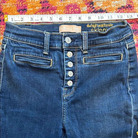 7 For All Mankind Blue High Rise Jeans Slim Fit - Picture 2 of 7